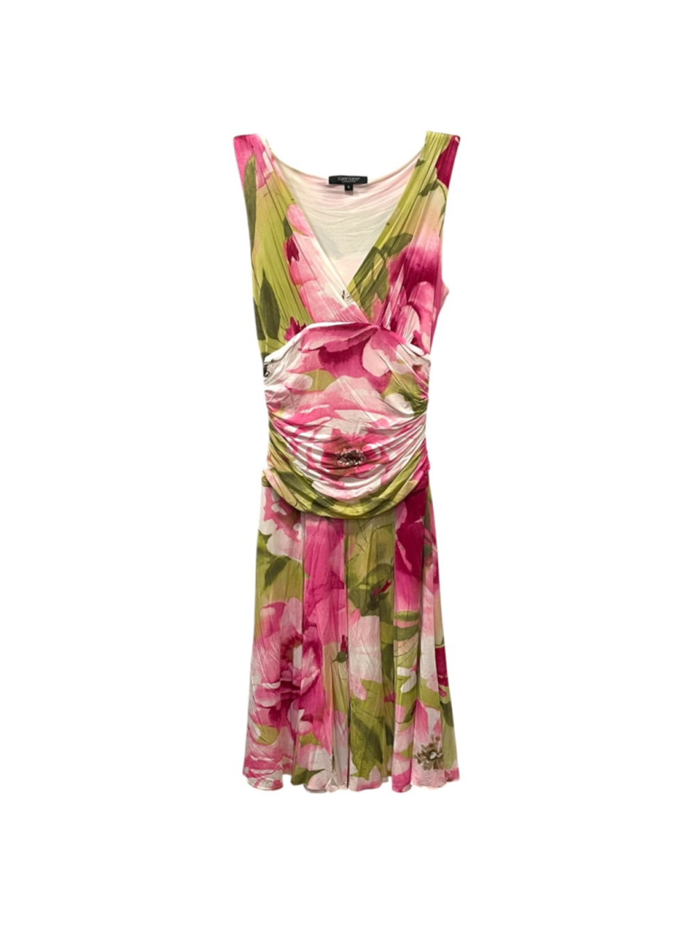 Karen Kane Womens Size Small Floral Sleeveless Midi Dress Watercolor Ruching